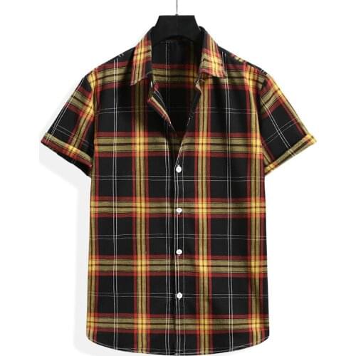 Fashion Harajuku Plaid Shirt Men 2021 Summer New Short Sleeve Hawaiian Aloha Shirt Men Casual Work Shirts Male Clothing Camisas