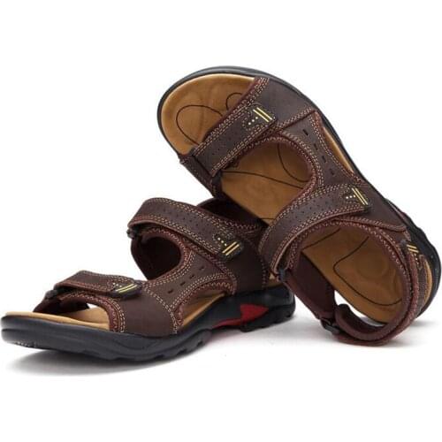 Summer Work shoes Men cow Leather Sandals Business Casual Shoes Men Outdoor Beach Sandals Roman Men Summer Water Shoes Size 48