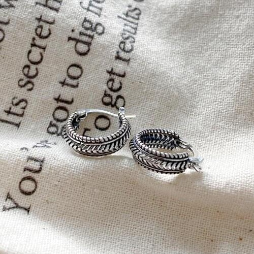 Retro Franch Style 100% Authentic 925 Sterling silver Twisted Lines Pattern Hoop Huggie Earrings jEWELRY tle958