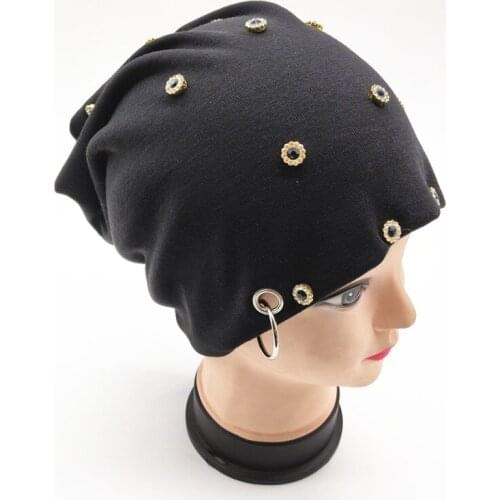 Adult women Rhineston rings beanies cap Hip hop knitted skullies skullcap Balaclava For ski and riding