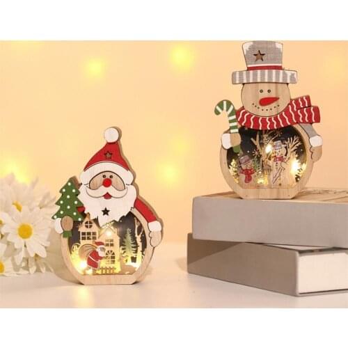2 Styles Snowman Statue Fine Workmanship Eco-friendly Natural Eye-catching Wood Glowing Christmas Snowman Ornament for Home