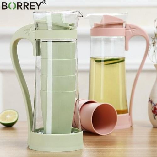 BORREY Large Capacity Glass Water Jug Hot Cold Water Tea Pot Juice Drink Fruit Teapot Water Carafe With Handle Heat-proof Teapot