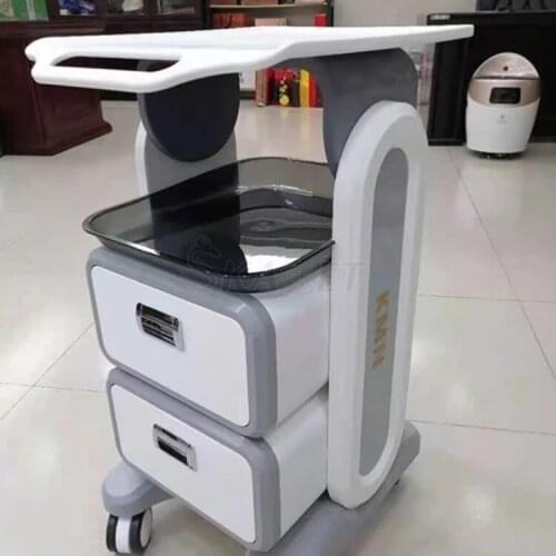 Hand-push Salon Trolley Double Drawer Pedestal Rolling Cart Wheel Stand for Beauty Machine