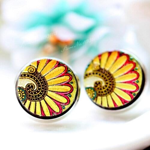 Unique 3D Embossed 16mm Round Coloured Drawing pattern Laser Cut wood Cabochon DIY for Rings, Earring,Brooch,Necklace
