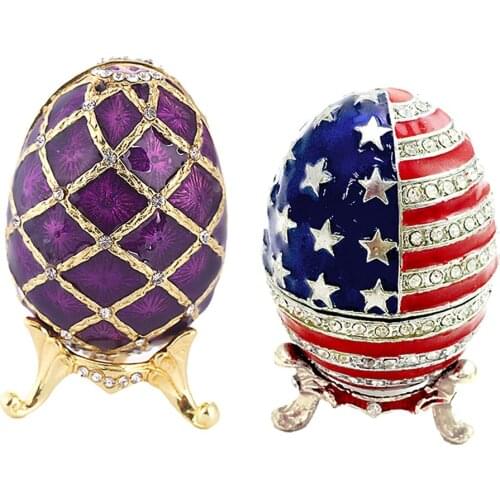 2 Pieces Faberge Russian Egg Vintage Easter Rhinestone Jewelry Box Legs Decor