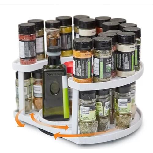 Rotating Shelf Adjust Extendable Spice Bottle Storage Rack U-Shaped Double-Layer 360 Rotating Storage Tray Kitchen Accessories