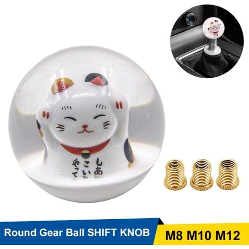 High Quality Fortune Lucky Cat Round Gear Ball SHIFT KNOB Maneki Neko M8 M10 M12 Adapter Replace Gear Head Support Dropshipping