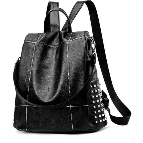 Backpacks with Rivets Anti-Theft Solid Female Backpack with Shoulder Bags Leather Women School