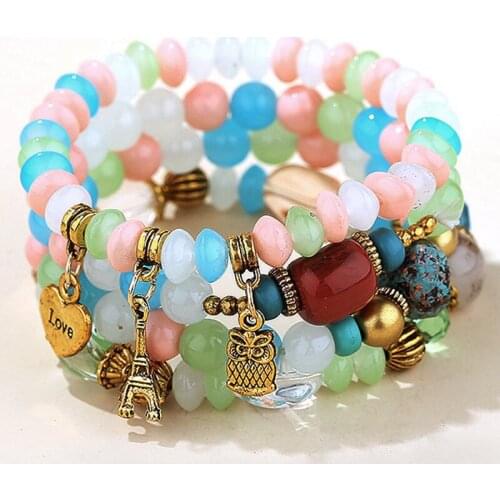 YADATrendy Bohemian Gold Color Tower&Owl Bracelet&Bangles For Women Multilayer Bracelets Charm Crystal Heart Bracelet BT210014