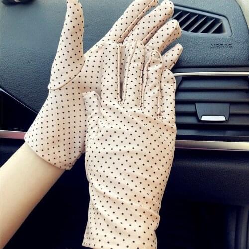 1Pair Dots Women Sunscreen Gloves Summer Spring Spandex Gloves Anti-UV Short Driving Glove High Elastic Thin Etiquette Glove