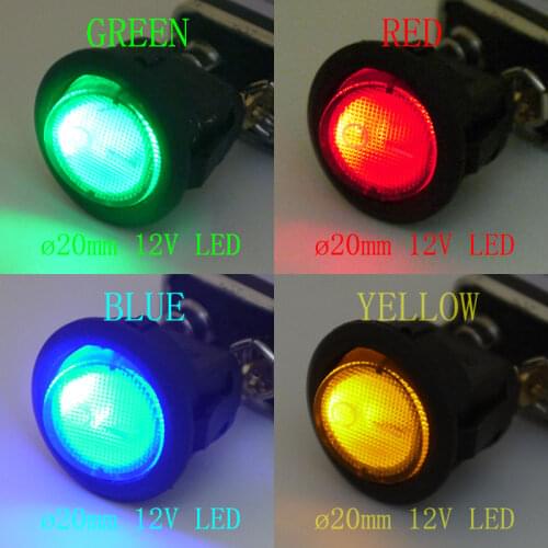 High Quality 4Pcs Car DIY 23mm Mini Round Rocker Switch 12V/16A LED illuminated Toggle Switch O - Power Switch Push Button