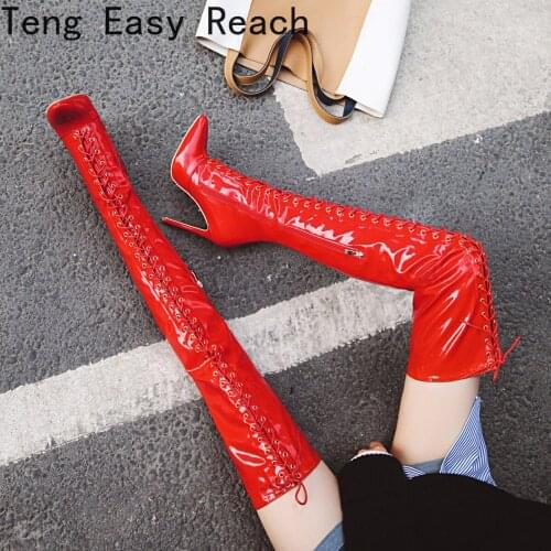 2021 New Thigh High Boots Women Sexy Thin High Heels Shiny Side Zip Stiletto Boots Over Knee Shoes Woman Zapatos Size 44 45 46
