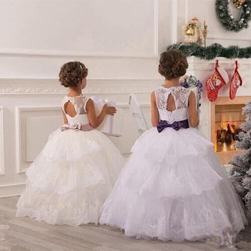 Sleeveless Princess Ball Gowns Flower Girls Dresses Vintage Lace Girls Pageant Dresses Birthday Dresses Custom