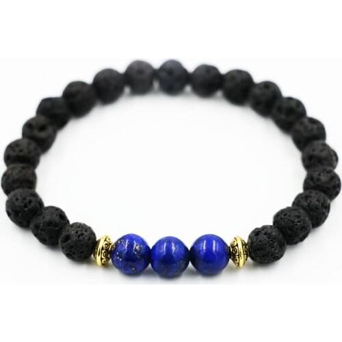 BPPCCR Exclusive Blue lapis lazuli 6MM Lava stone string prayer beads Gold color Men Women Bracelets bijoux Pulseiras masculinas