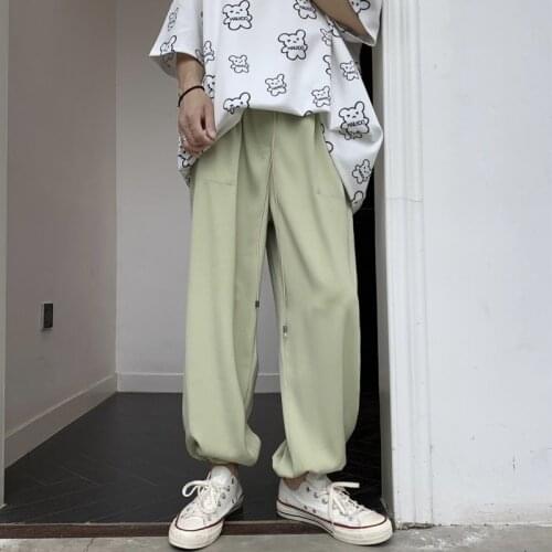 Ice Silk Pants Men White Black Green Straight-leg Pants Men Korean Fashion Casual Pants Men Loose Wide-leg Pants Men Trousers