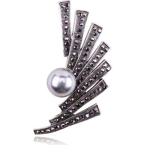 Black Enamel Brooches Women Men Metal Pearl Plants Leaves Party Brooch Girls' Bag Hat Accessories Jewelry Decoration