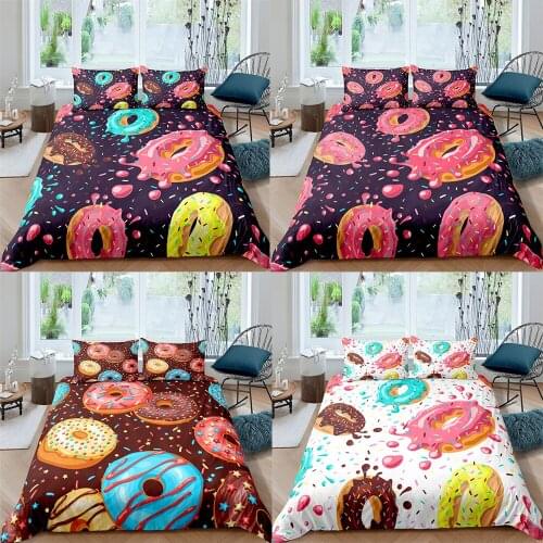 Home Textile Girl Kids print Bedding Set Sweet Donuts Duvet Cover Pillowcase Woman Adult Bed Set King Queen Full Size no filling