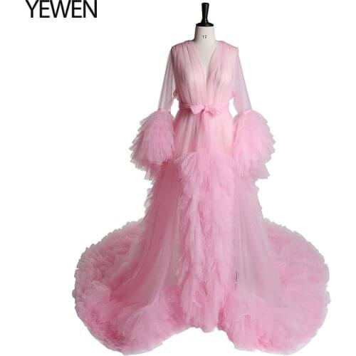 Long Sleeves Elegant Evening Dresses V Neck Maternity Gowns for Photoshoot Maternity Robe Photography Props Dress 2021 YEWEN
