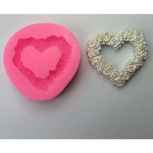 Chocolate gumpaste mould Heart shaped rose frame silicone cake mold fondant mold cake decorating tools