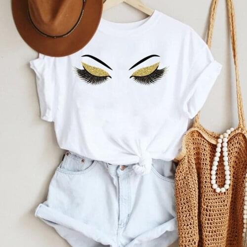Women Eyelash Funny Cute Trend Short Sleeve Graphic T Top Female Tshirts Clothes T-Shirt Cartoon Summer Lady Print Tee