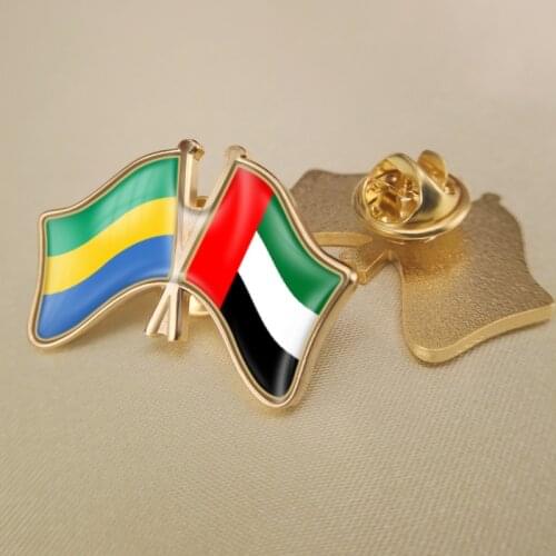 Gabon and United Arab Emirates Crossed Double Friendship Flags Lapel Pins Brooch Badges