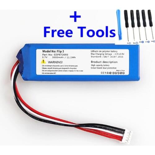 100% New GSP872693 3.7V 3000mah battery for JBL Flip 3 Flip 3 GRAY GSP872693 P763098 03 Replacement Bluetooth speaker Battery