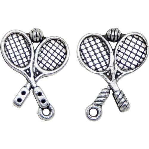 Julie Wang 20PCS Tennis Charms Racket And Ball Alloy Sports Antique Silver Color Earrings Bracelet Jewelry Making Accessory