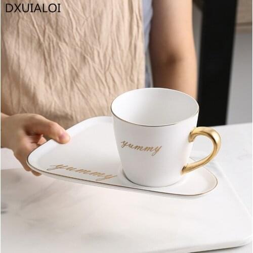 Ceramic coffee cup and saucer set breakfast snack afternoon tea tableware tray creative European style English tea cup 201-300ml