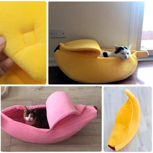 Banana Cat Bed House Cozy Cute Banana Puppy Cushion Kennel Warm Portable Pet Basket Supplies Mat Beds for Cats & Kittens