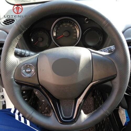 LQTENLEO Black Artificial Leather Car Steering Wheel Cover for Honda Fit City Jazz 2014-2019 HR-V HRV 2016-2019 Vezel 2015-2017
