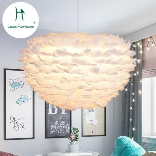 Louis Fashion Custom Feather Nordic Bedroom Lamp Simple Modern Princess Dream Warm Romantic Creative Personality Pendant Lamp