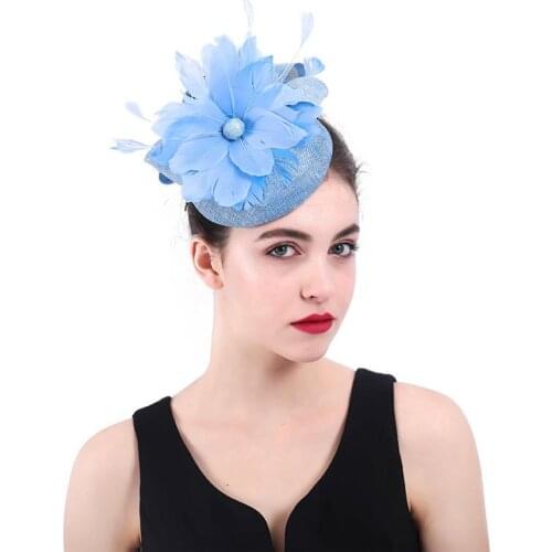 European American Style Fashion Ladies Feather Flower Small Hats Handmade Western Style Banquet Hats Wedding Headwear