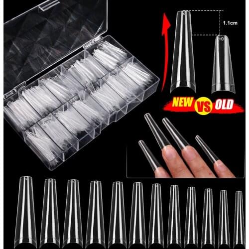 480pcs XXL Coffin Clear False Acrylic Nails Art Tips Extra Long Half Cover C Curve Fake Nail Tip On Salon Manicure