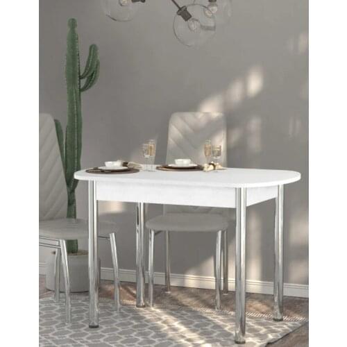 European Style Dining Table Chipboard Surface Sturdy Chrome Metal Legs for Kitchen Livng Room 109x68x75 cm Easy Assembly