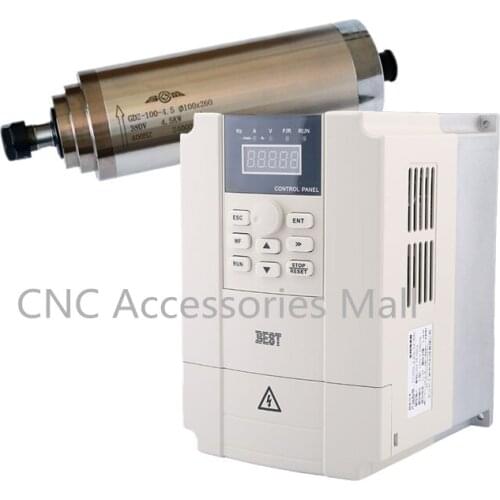 Water cooled 4.5kw 220V/380V D100 CNC spindle motor for wood with 4 bearings & 5.5kw BEST VFD Inverter