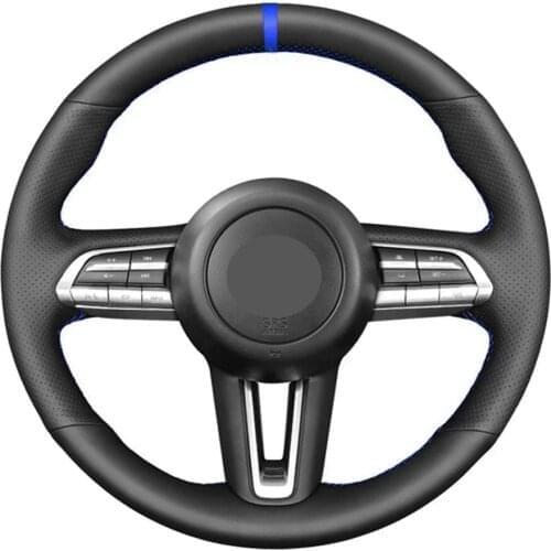 Car Steering Wheel Cover Hand-Stitched Non-slip Black Artificial Leather For Mazda 3 Axela 2019 2020 CX-30 2020 MX-30 2020