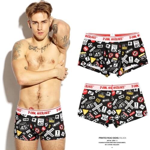 Pink Hero Brand Men Boxer Shorts Couples Lovers Underwear Male Fashion Print Brand Character Cotton Mens Plain Classic Young