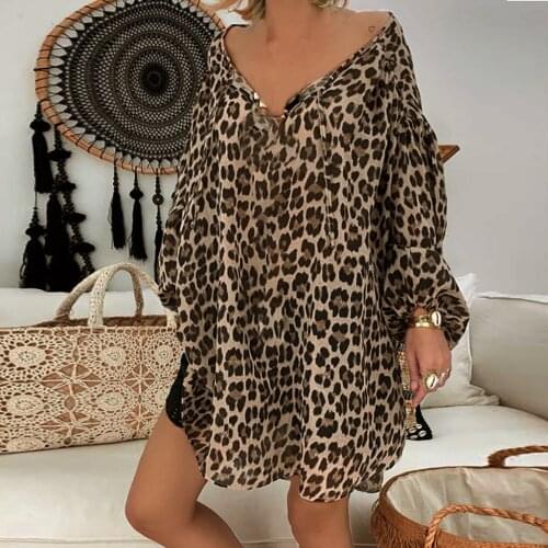 Ladies Fashion Casual Loose Plus Size S-5XL Leopard Print Long Sleeve V Neck T Shirt Women Pullover Tops Tshirt Camiseta 2019