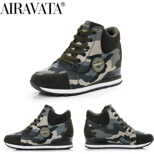 Airavata Womens Walking Shoes Platform Wedge Heel Sneakers Non-Slip Camouflage Height Increasing Casual Sneaker Plus Size 34-42
