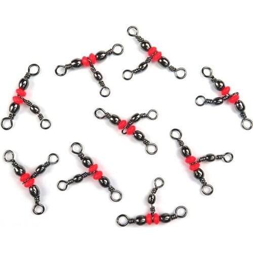 20Pcs/lot 3 Way Brass Fishing Rolling Barrel Swivel Ring Fishhook Lure Line Connector With Bead Solid Ring Fish Tackle Accessory