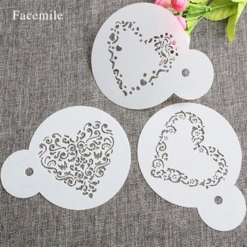 3Pcs/Set Plastic Cookie Cake Fondant Heart Shape Mold DIY Cake Stencils Airbrush Painting Art Molds Fondant Decorating Tools