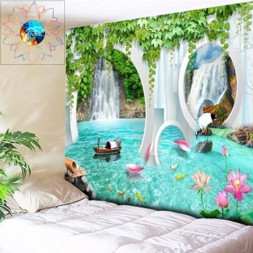 3D Waterfall Tapestry Lotus Flowers Mandala Wall Hanging Hippie Psychedelic Tapestry Wall Art Boho Decor Wall Carpet tapiz pared