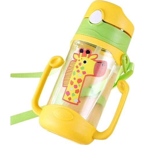 400ml Cartoon Portable Baby Feeding Water Drink Straw Water Bottle Sippy Cup with Lanyard Learning Drinking Tritan Bebe
