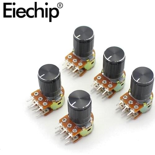 5 Sets WH148 Linear Taper Rotary Potentiometer with alloy knob cap Kit 15mm 6 Pin B1K 2K 5K 10K 20K 50K 100K 250K 500K 1M Ohm