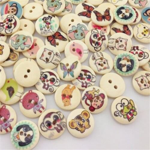 50pcs Print Anim Kids Sewing Wood Buttons 15mm Sewing Craft Mix Lots WB25