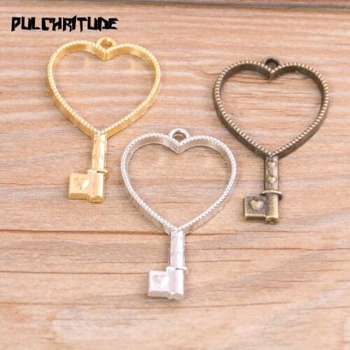 6pcs 25*42mm Three Color Alloy Jewelry Accessories Article For Heart Charm Hollow Glue Blank Pendant Tray Bezel