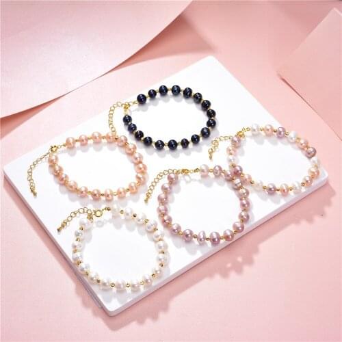 New Bohemia 5color Freshwater Culture Natural Pearl 7-8mm Nearly Round Beads Bracelet Jewelry Making Lady Gift 7.5inch Y801