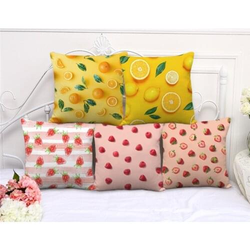 C06067 Ins Nordic Style Fruit Print Pillowcase Custom Lemon Strawberry Watermelon Print Cushion Cover Soft Velvet Throw Pillows