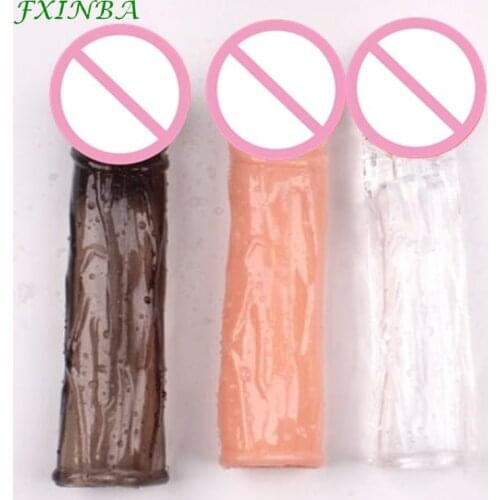 FXINBA 17Cm Dildo Sheath Reusable Condoms Penis Realistic Extender Penis Sleeve Huge Sex Toys For Men