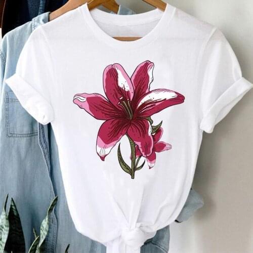 T-shirts Women Cartoon Flower Elegant Watercolor Floral Summer Short Sleeve stylish T Tshirt Top Lady Print Cool Tee T-Shirt